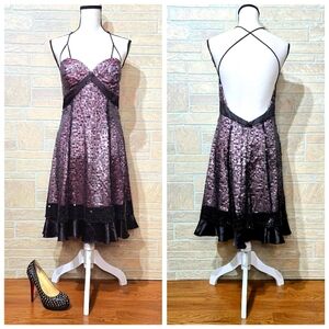 DAVE & JOHNNY LAURA RYNER BLACK SEQUINS PINK BACKLESS MIDI FORMAL PROM PARTY 7/8